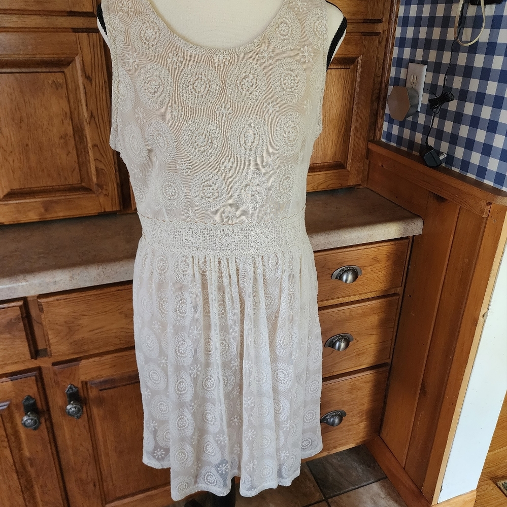 Altar'd State Ivory Floral Lace Sleeveless Dress Size L - Picture 4 of 8